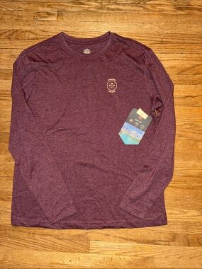 Long Sleeve Crew Tee in Maroon with Subtle Chest Emblem